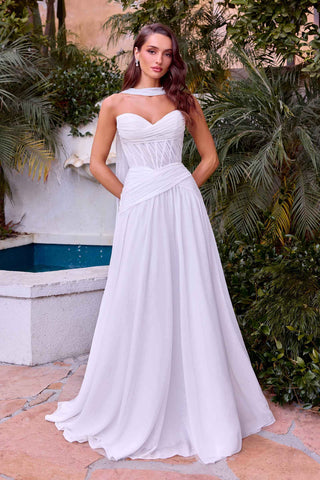 CLEARANCE - Ladivine CD395W Chiffon A-line Wedding Strapless Dress (Size 4) - Glamourous Grace