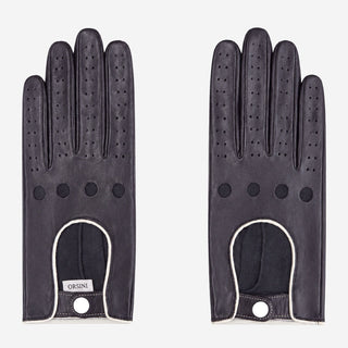CD4050 (black/white) - Women’s Italian lambskin driving gloves with contrast trim - Glamourous Grace