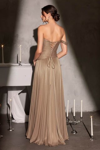 CLEARANCE - Ladivine CD409 One Shoulder Luminescent Chiffon A-Line Navy Dress (Size 14, 16) - Glamourous Grace