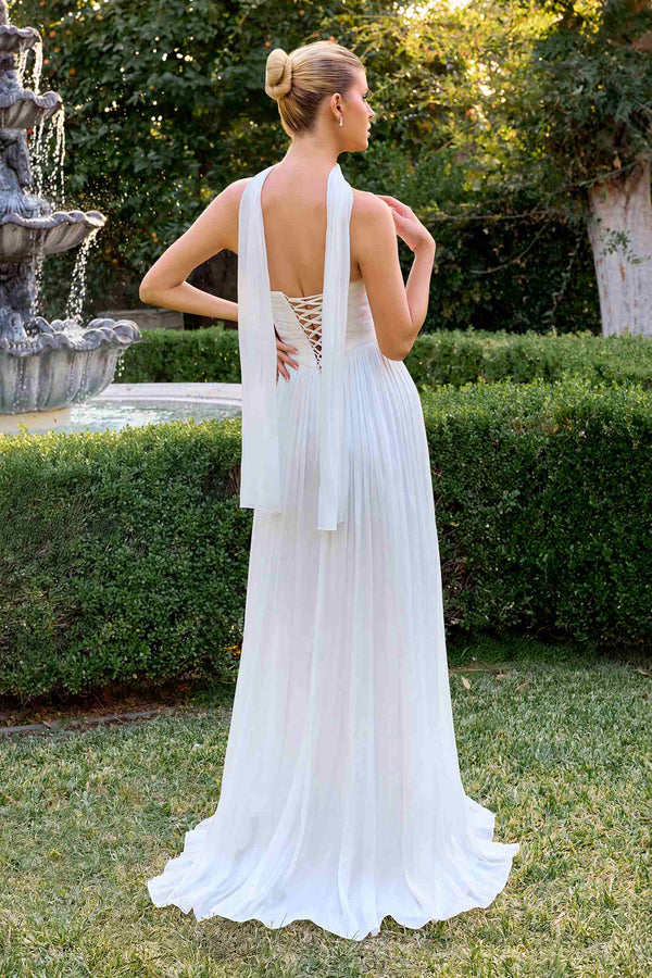 Ladivine CD410W Sculpted Sweetheart Pleated Chiffon A-Line Dress - Glamourous Grace