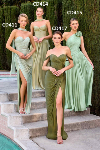 CLEARANCE - Ladivine CD417 Off Shoulder Pleated Luminescent Chiffon Fitted Gown (Size 8)