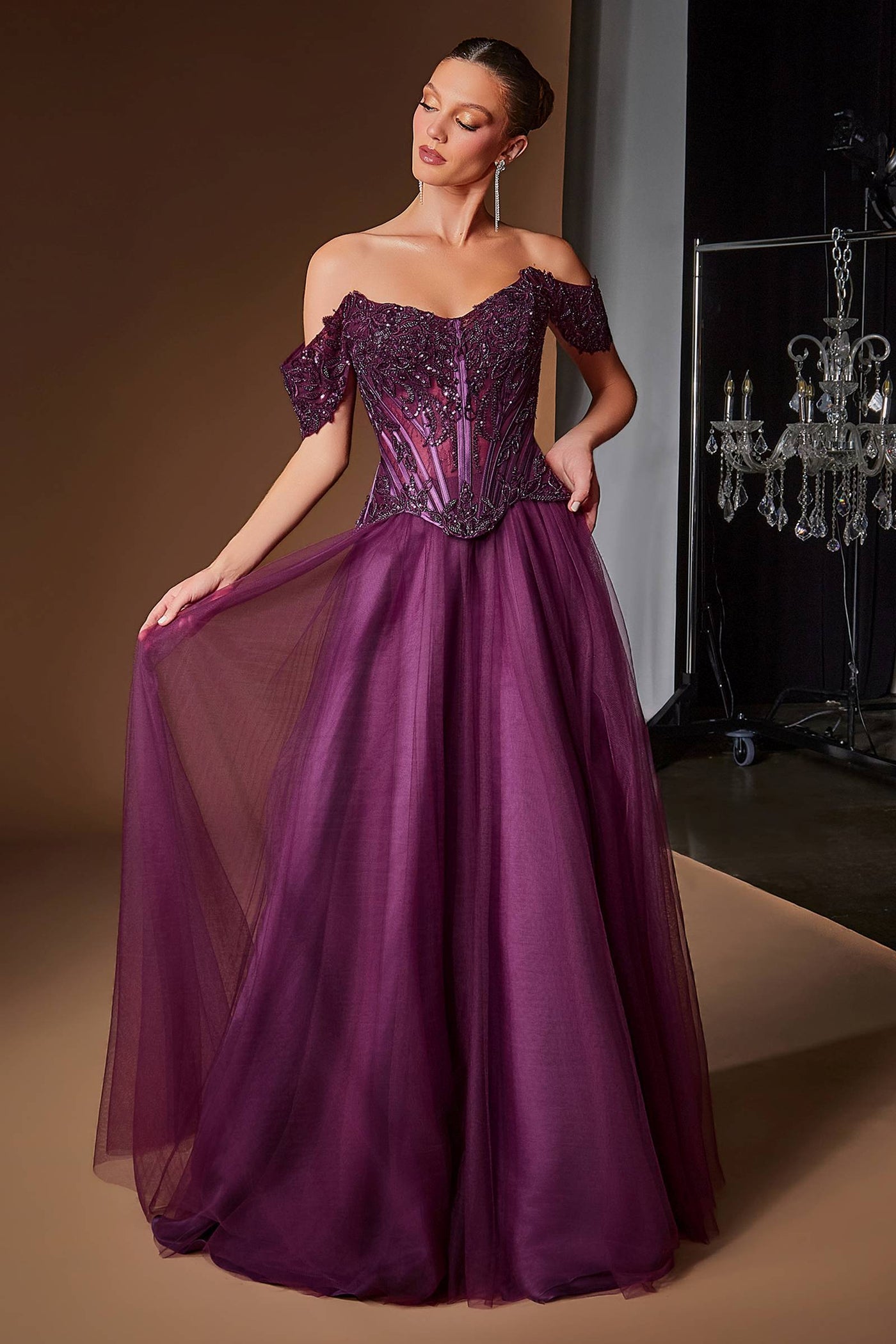 Ladivine CD657 Off the Shoulder A-line Ballgown Tulle Dress - Glamourous Grace