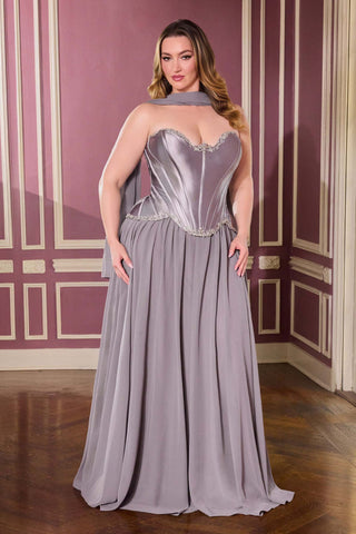 Ladivine CD668C Sculpted Satin Corset Bodice A-Line Plus Size Ball Gown