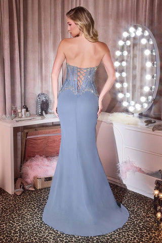 Ladivine CD669 Captivating Fitted Chiffon Gown with Leg Slit