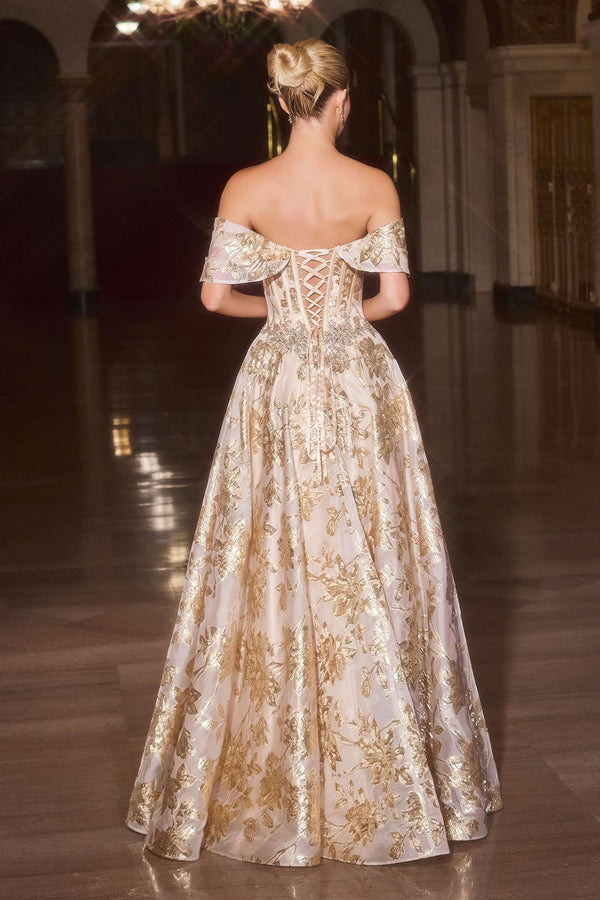 Ladivine CD682 Off the Shoulder Beaded Bodice Ball Gown - Glamourous Grace