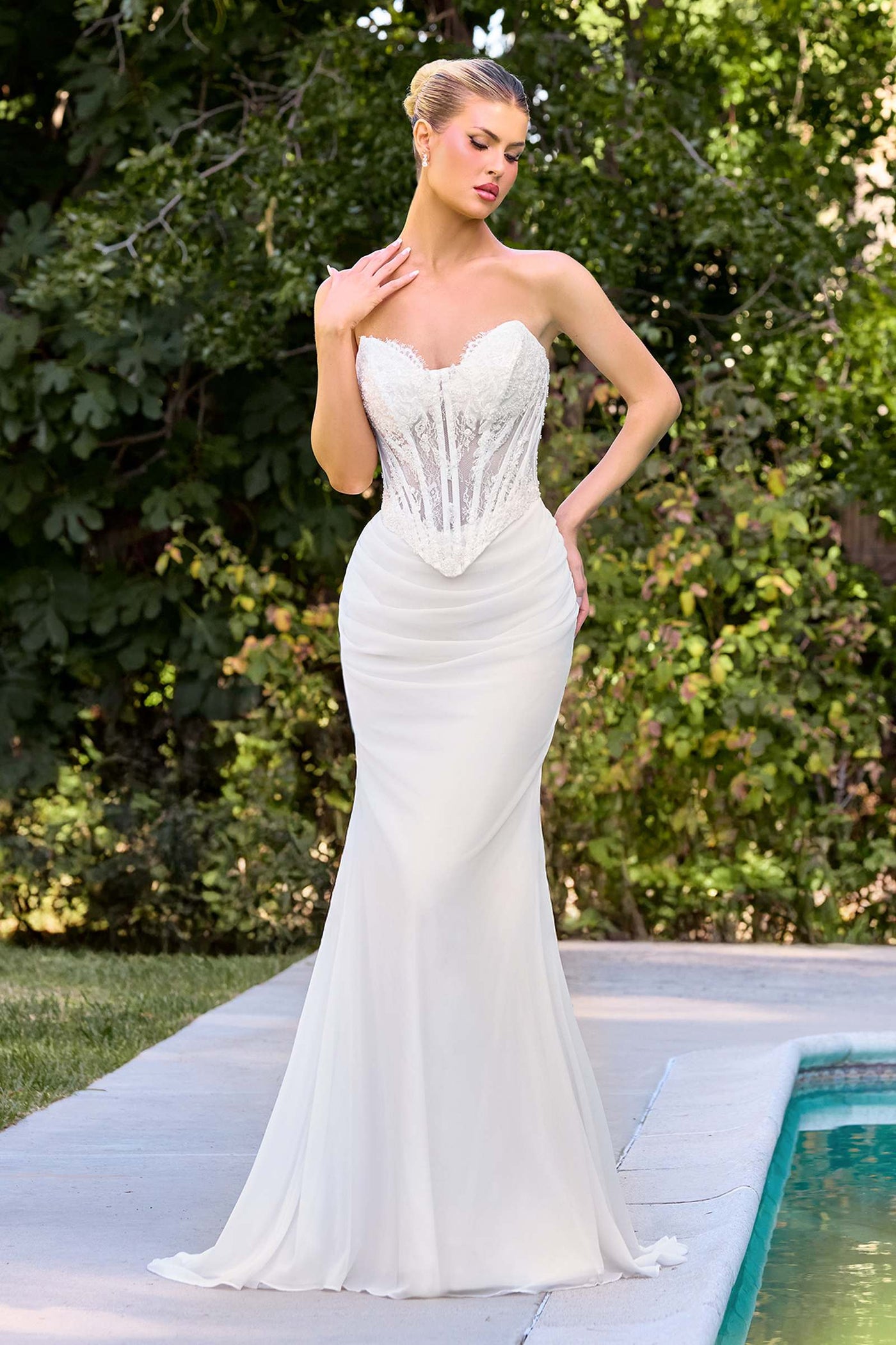 Ladivine CD683W Modern Strapless Fitted Bridal Gown - Glamourous Grace