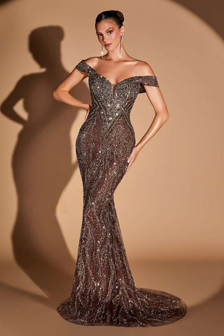 Ladivine CD693 Fitted Off Shoulder Sweetheart Neck Crystal Evening Dress - Glamourous Grace