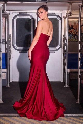 Ladivine CD694 Luxe Stretch Satin Fitted Evening Dress