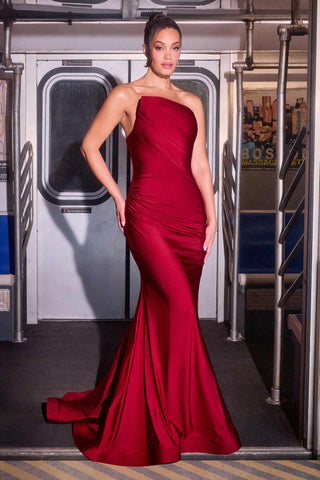 Ladivine CD694 Luxe Stretch Satin Fitted Evening Dress