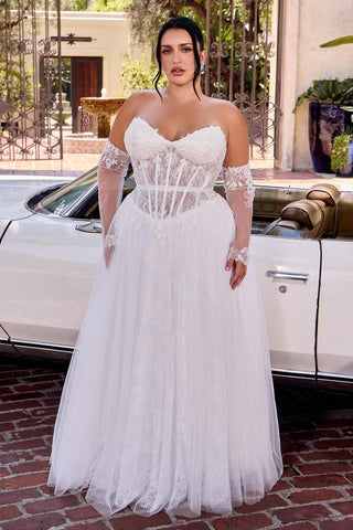 Ladivine CD717W Strapless A-Line Gown Lace Applique Tulle Skirt