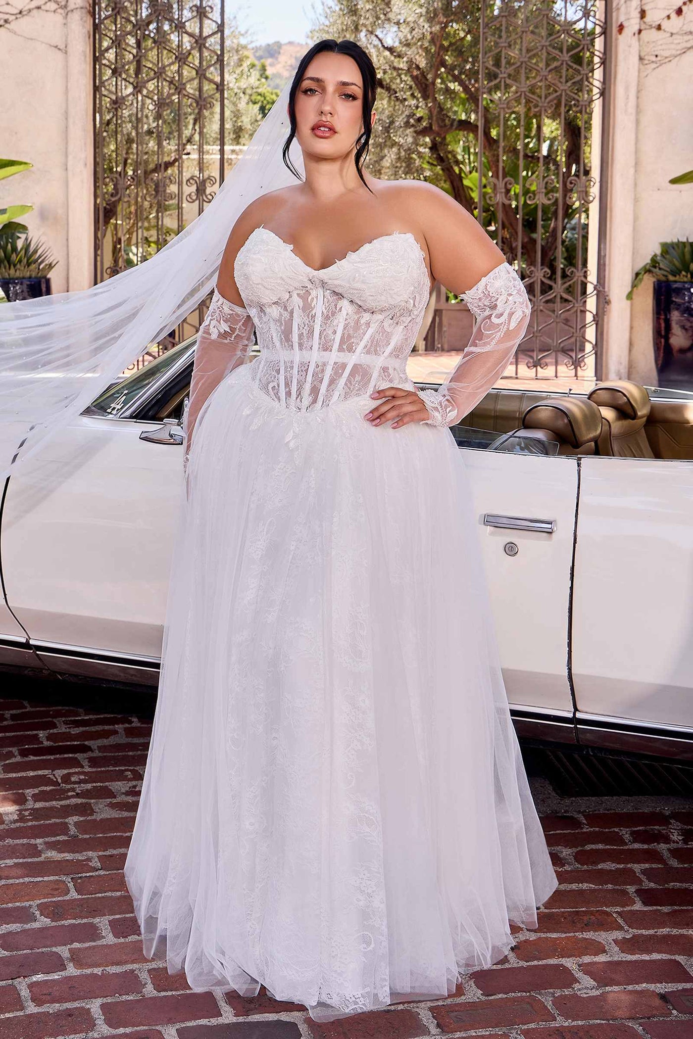 Ladivine CD717W Strapless A-Line Gown Lace Applique Tulle Skirt - Glamourous Grace