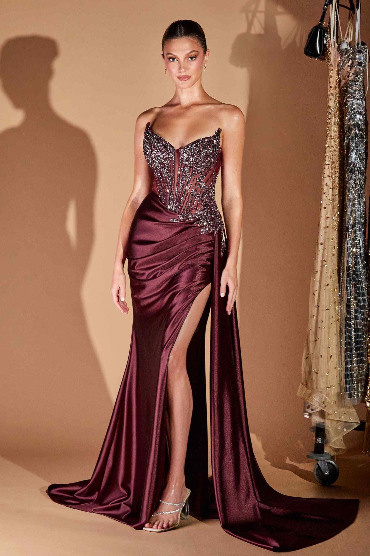 Ladivine CD722 Elegant Strapless Satin Fitted Evening Gown - Glamourous Grace