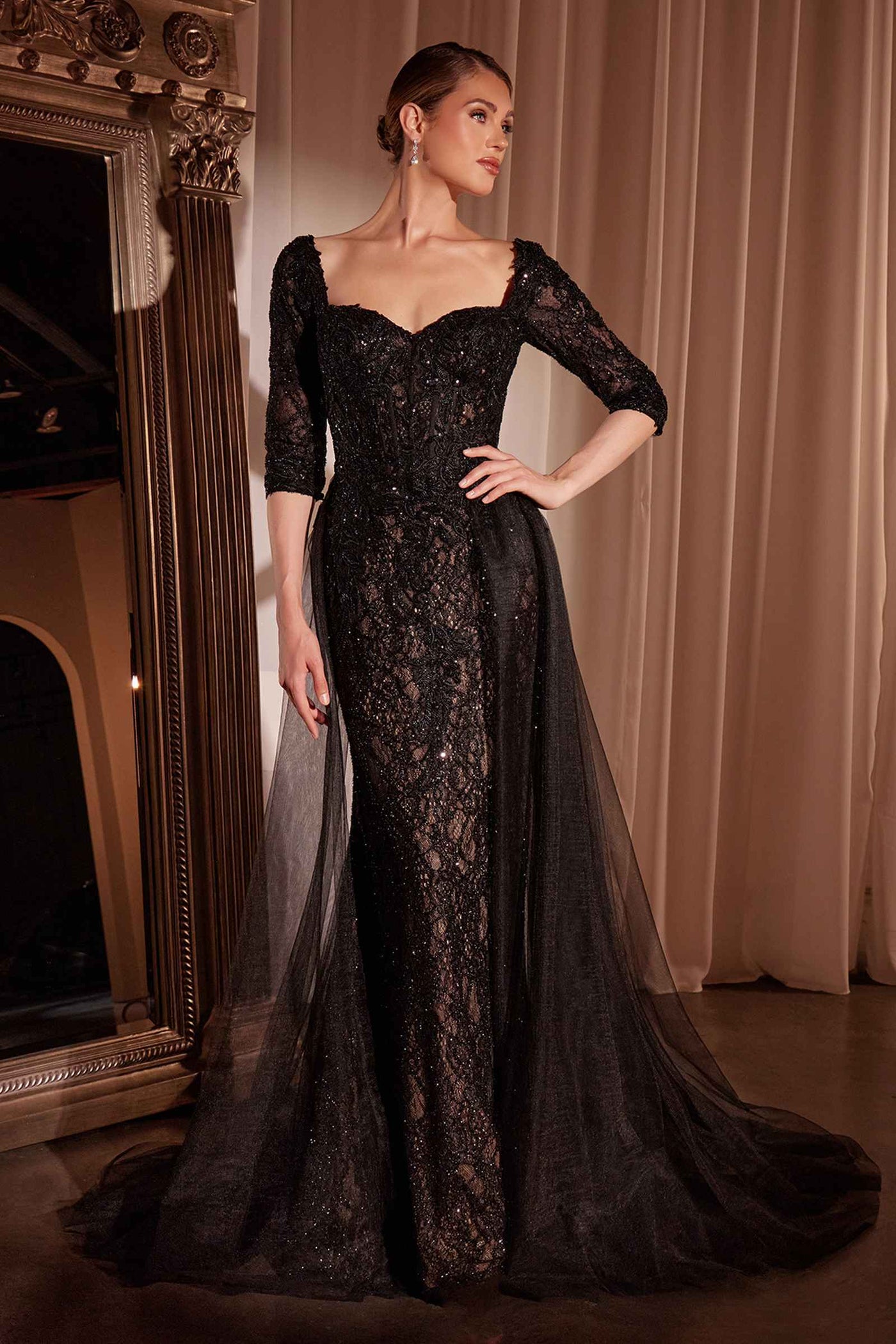 Ladivine CD749 Dress Lone Sleeve Lace Fitted Mother of the Bride Dress - Glamourous Grace