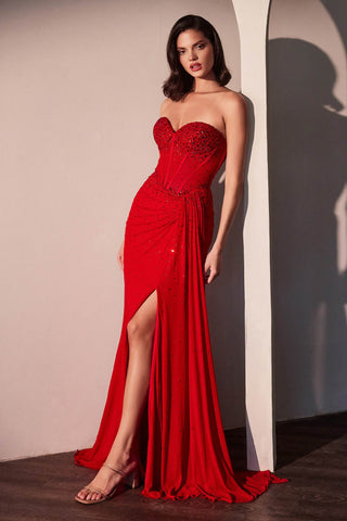 Ladivine CD770 Fitted Strapless Stretch Net Rhinestone Scattered Dress