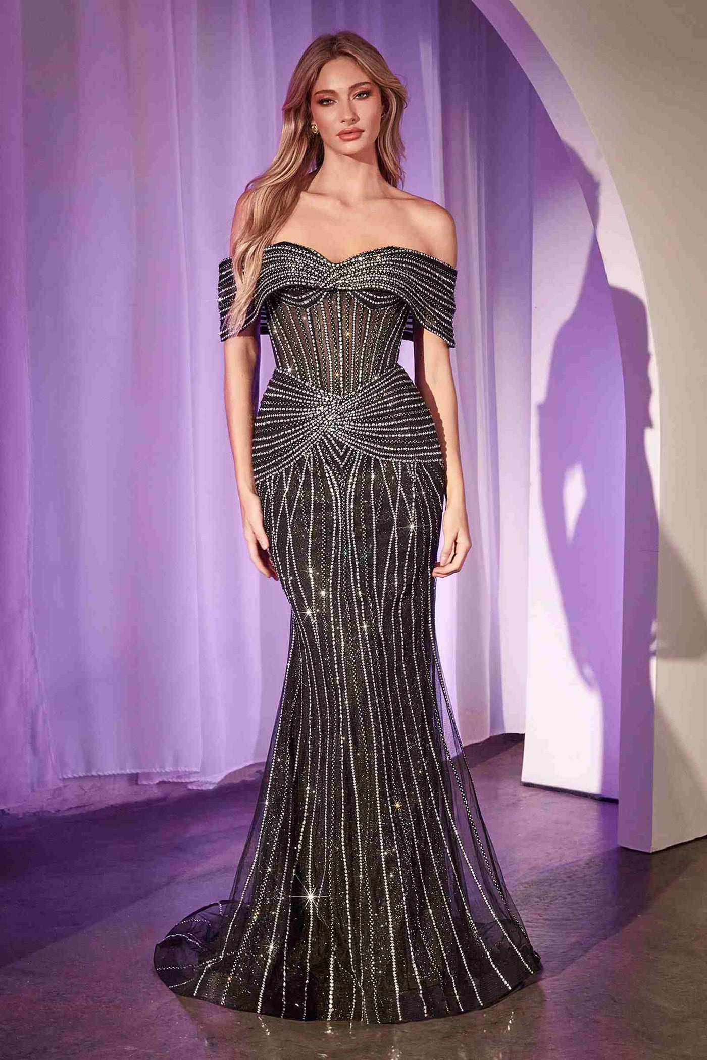 Ladivine CD785 Dress Strapless Crystal Embellished Fitted Gown - Glamourous Grace