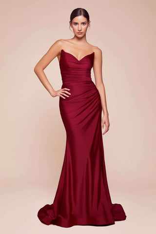 Ladivine CD791 Dress Strapless Stretch Satin Fitted Gown with Slit - Glamourous Grace