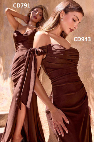 Ladivine CD791 Dress Strapless Stretch Satin Fitted Gown with Slit - Glamourous Grace