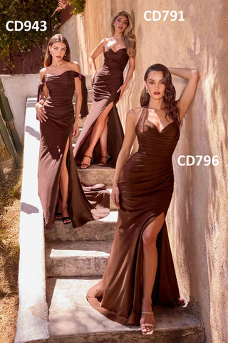 Ladivine CD791 Dress Strapless Stretch Satin Fitted Gown with Slit - Glamourous Grace