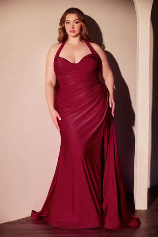 Ladivine CD796C Dress Stretch Satin Halter Fitted Curve Gown - Glamourous Grace