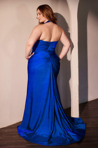 Ladivine CD796C Dress Stretch Satin Halter Fitted Curve Gown