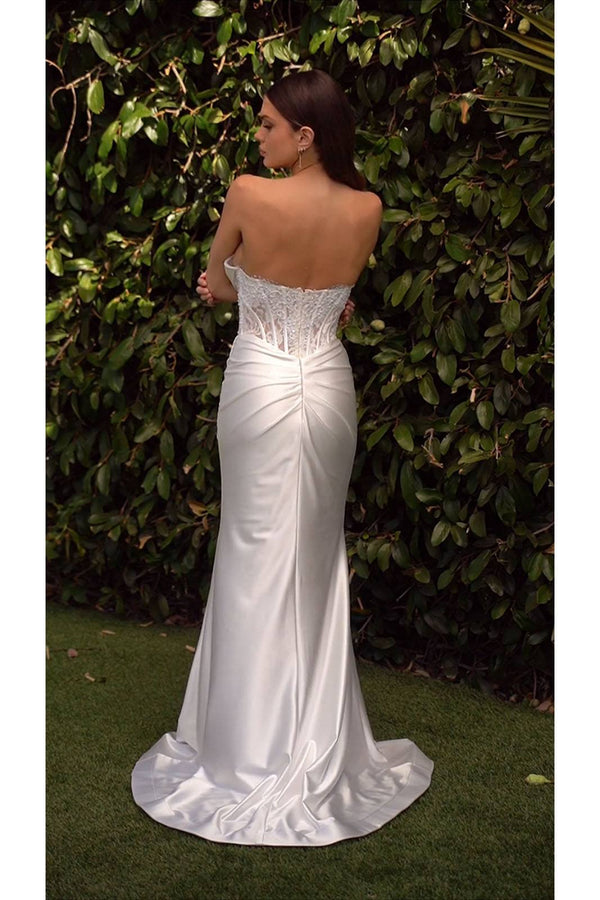 Ladivine CD797W Dress Strapless Sweetheart Satin Wedding Gown - Glamourous Grace