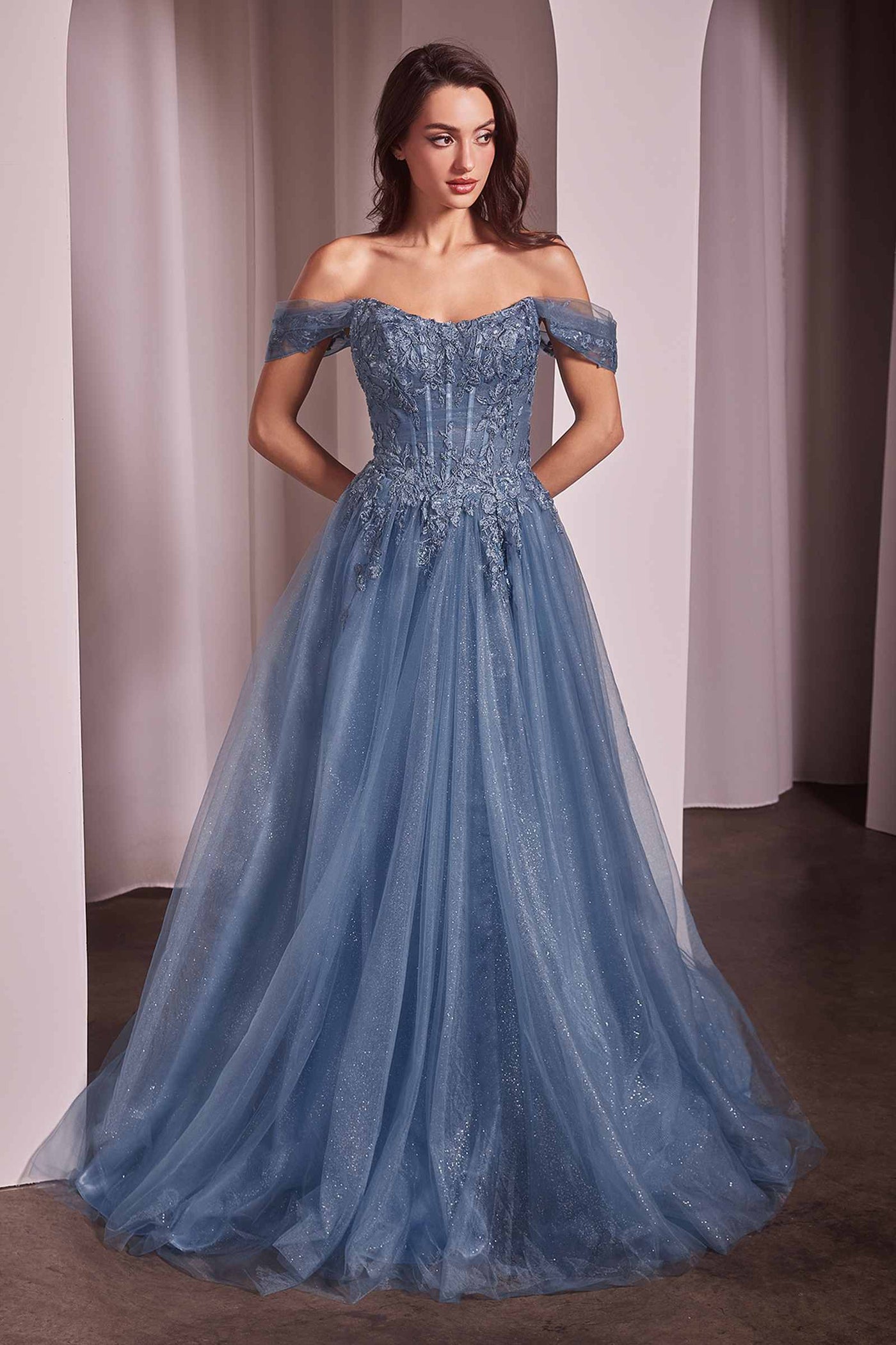 Ladivine CD799 Long Off The Shoulder A-Line Ball Gown - Glamourous Grace