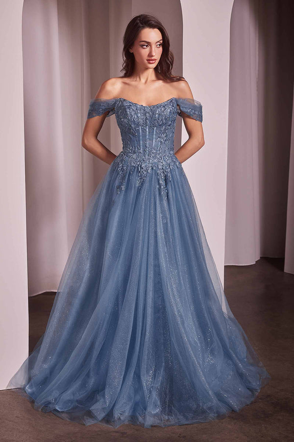 Ladivine CD799 Long Off The Shoulder A-Line Ball Gown - Glamourous Grace