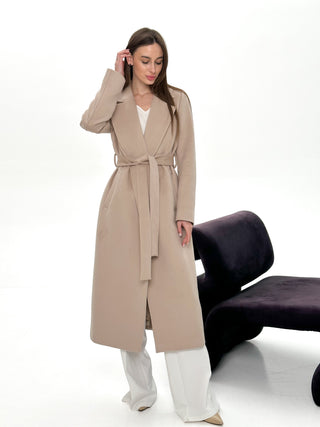 Astoria Classic Wraparound Wool Blend Coat in Nude