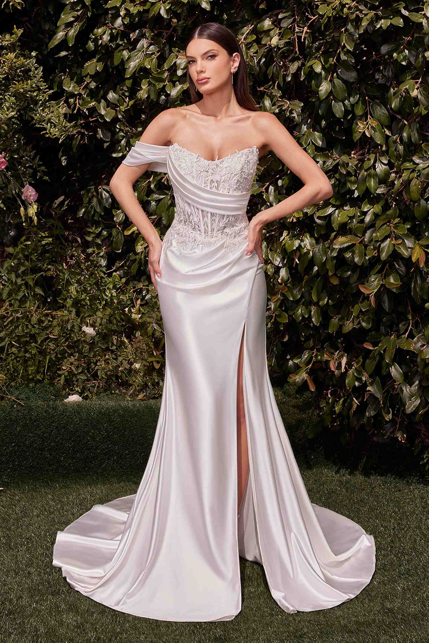 CLEARANCE - Ladivine CD804W Dress Lace Satin Fit & Flare Bridal Gown (Size 16) - Glamourous Grace