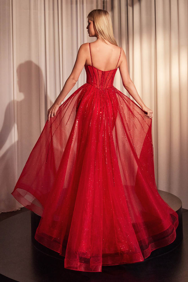 Ladivine CD863 Floor Length Fitted Beaded Tulle Fabric Red Carpet Gown - Glamourous Grace