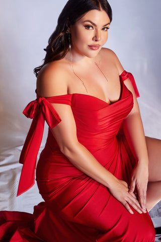 Cinderella Divine CD943 Long Fitted Stretch Jersey Formal Dress Off Shoulder