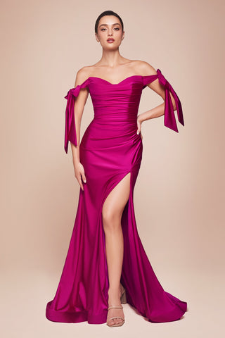Cinderella Divine CD943 Long Fitted Stretch Jersey Formal Dress Off Shoulder - Glamourous Grace