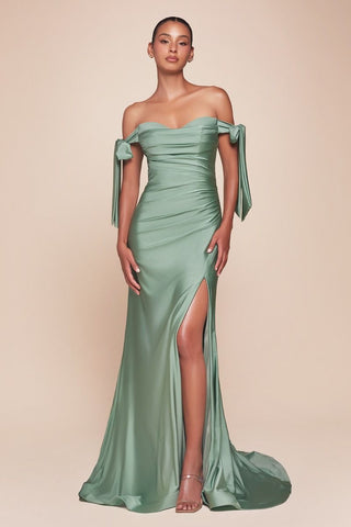 Cinderella Divine CD943 Long Fitted Stretch Jersey Formal Dress Off Shoulder - Glamourous Grace