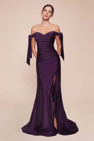 Cinderella Divine CD943 Long Fitted Stretch Jersey Formal Dress Off Shoulder - Glamourous Grace