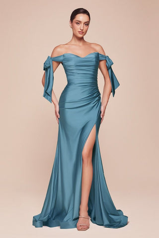 Cinderella Divine CD943 Long Fitted Stretch Jersey Formal Dress Off Shoulder - Glamourous Grace