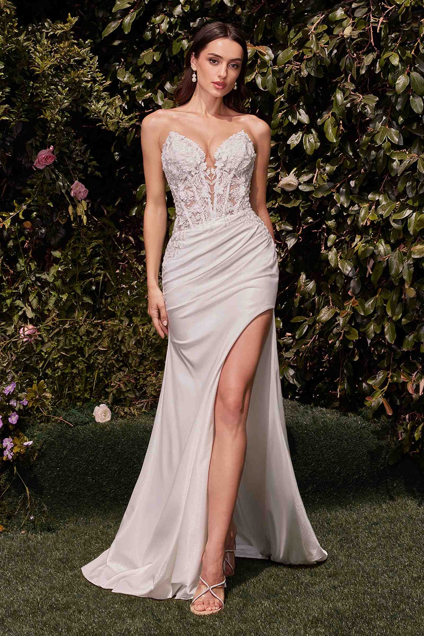 Ladivine CDS465W Long Strapless Lace Bodice Evening Dress - Glamourous Grace