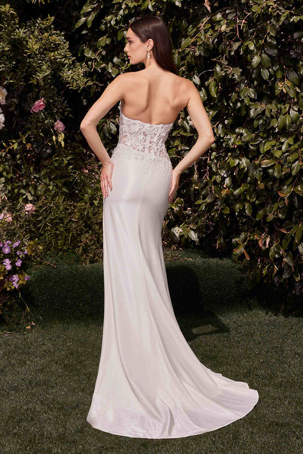 Ladivine CDS465W Long Strapless Lace Bodice Evening Dress - Glamourous Grace