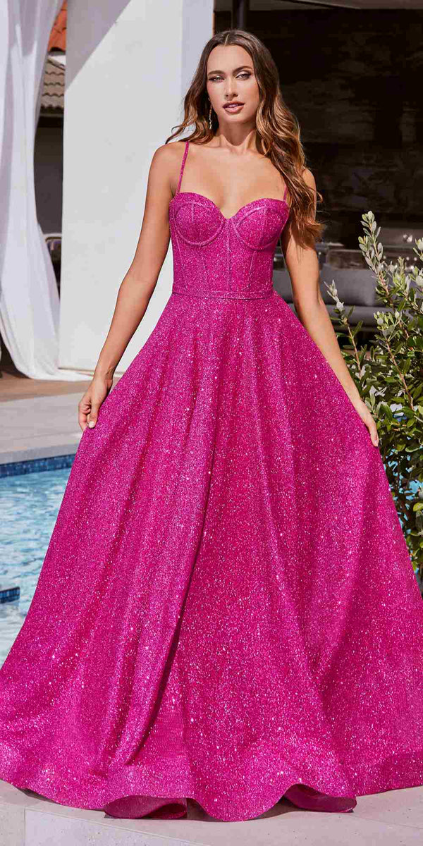 Ladivine CDS483 Long A-Line Sweetheart Glitter Ball Gown - Glamourous Grace