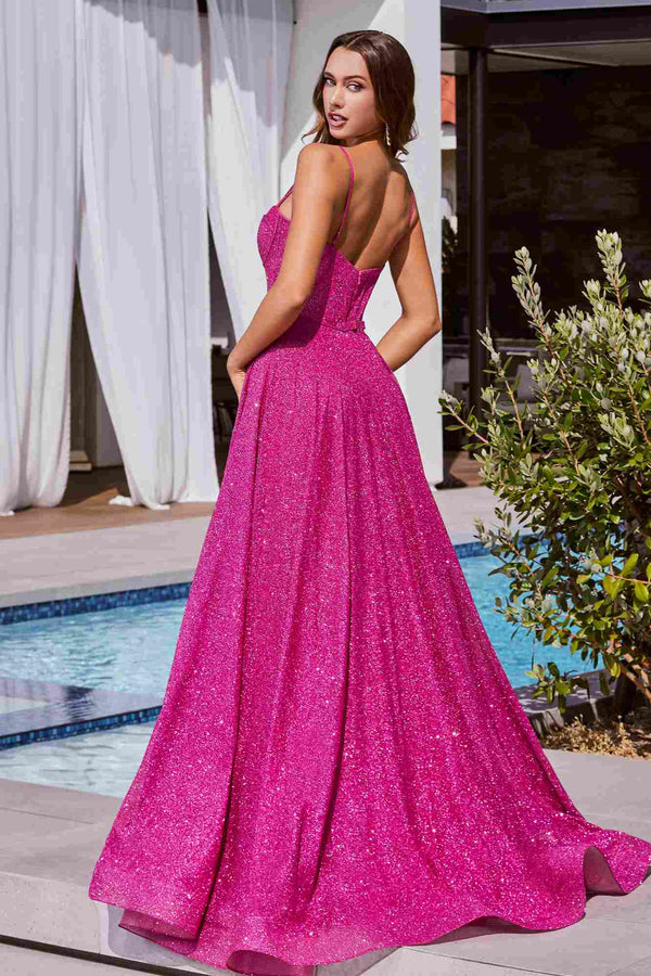 Ladivine CDS483 Long A-Line Sweetheart Glitter Ball Gown - Glamourous Grace