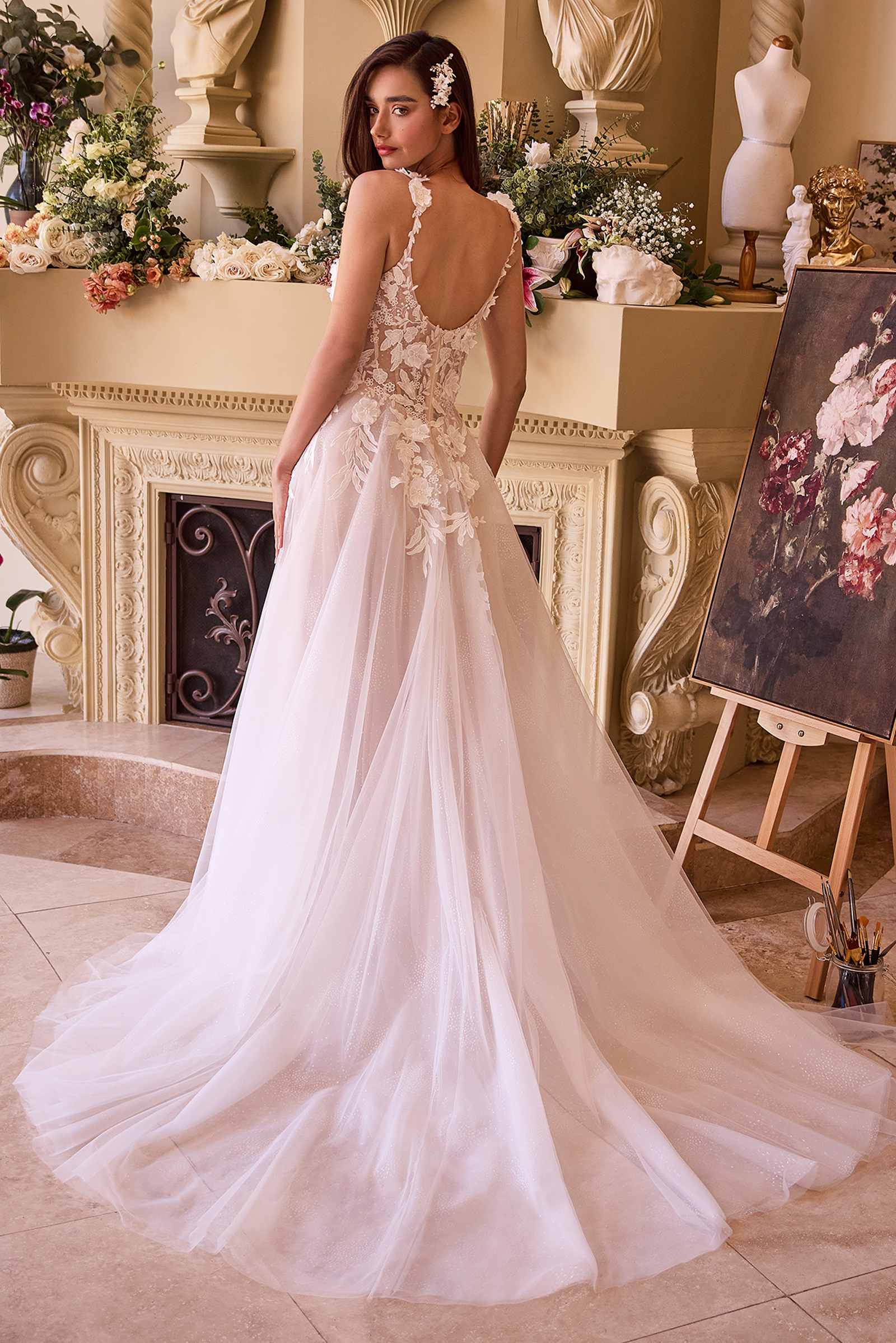 Ladivine CDS498W Lace Appliqued A-Line Tulle Wedding Dress - Glamourous Grace