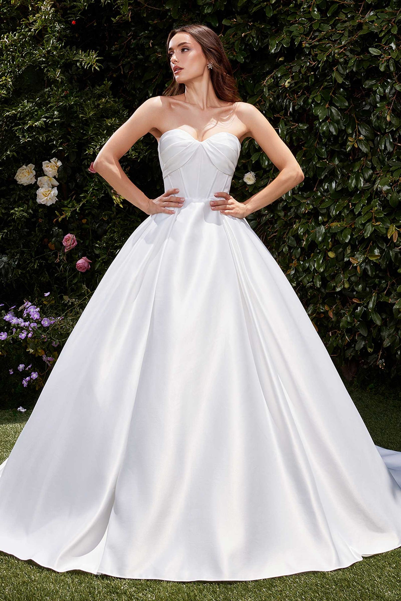 Ladivine CDS512W Dress Strapless Satin Bridal A-Line Ball Gown - Glamourous Grace