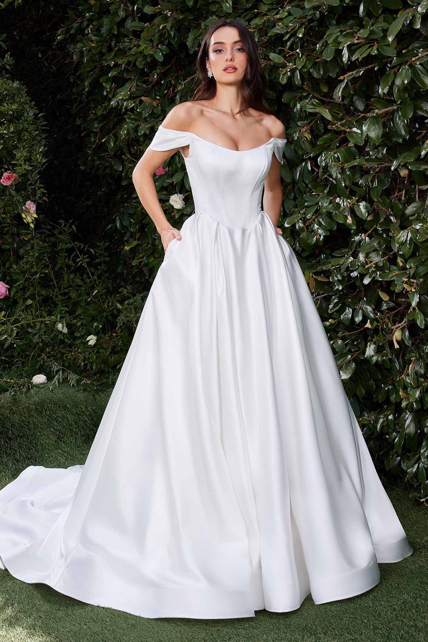Ladivine CDS513W Dress Off the Shoulder Soft Satin Bridal Ball Gown - Glamourous Grace