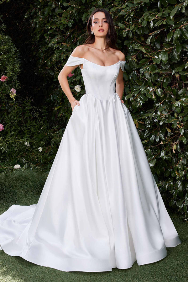 Ladivine CDS513W Dress Off the Shoulder Soft Satin Bridal Ball Gown - Glamourous Grace