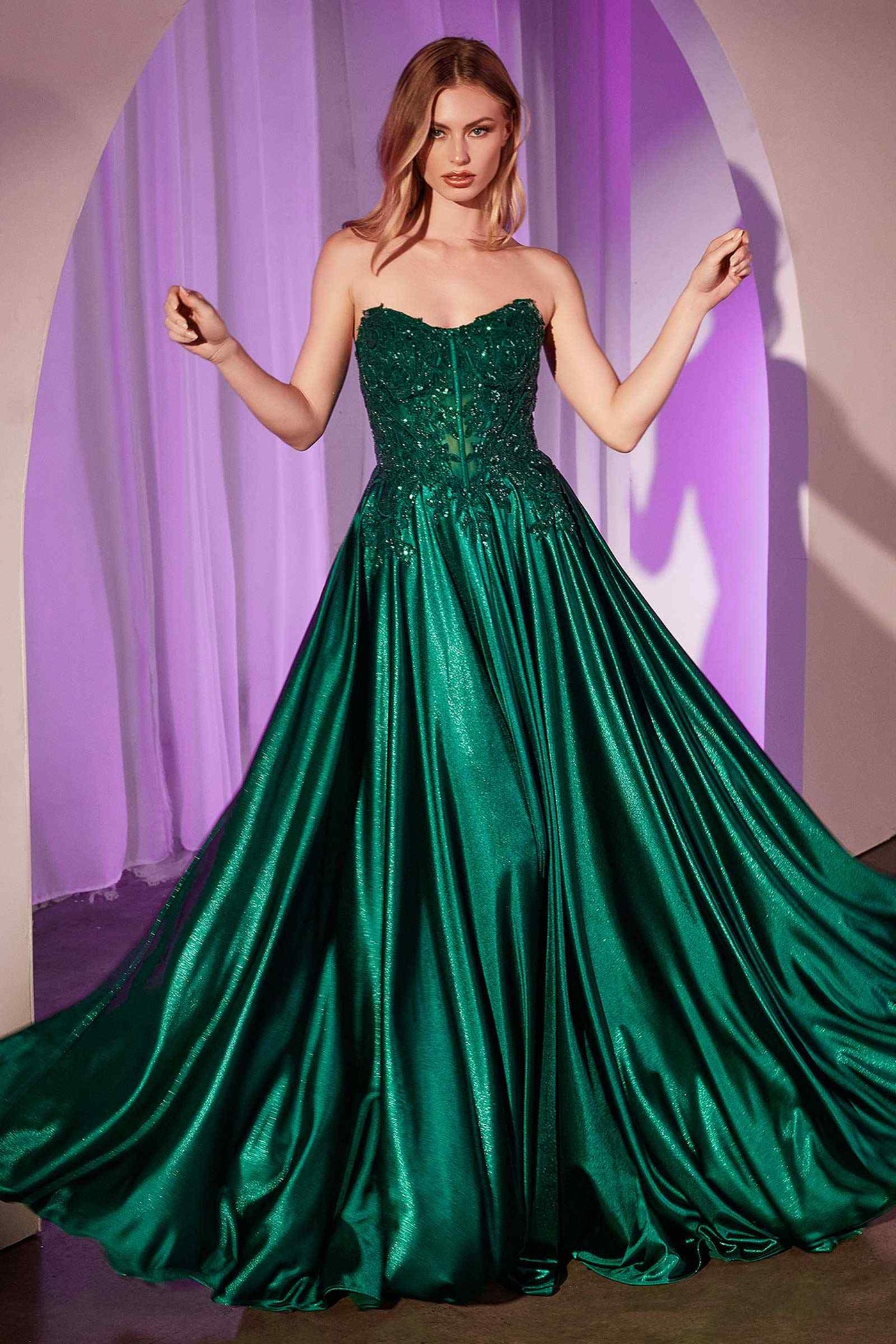 Ladivine CDS525 Dress Off The Shoulder Lace & Satin A-Line Prom Gown - Glamourous Grace