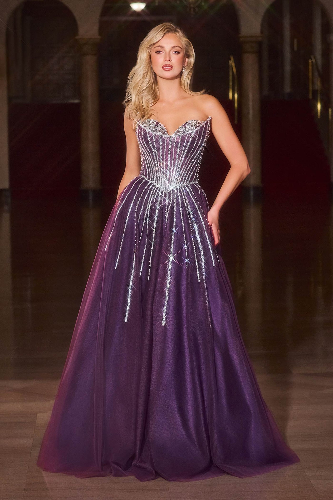 Ladivine CDS541 Glitter A-Line Ball Gown Strapless Crystal Beaded - Glamourous Grace