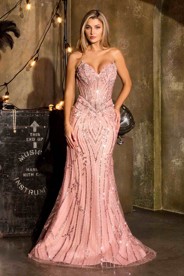 Ladivine CDS557 Fully Embellished Show Stopper Fitted Mermaid Gown - Glamourous Grace