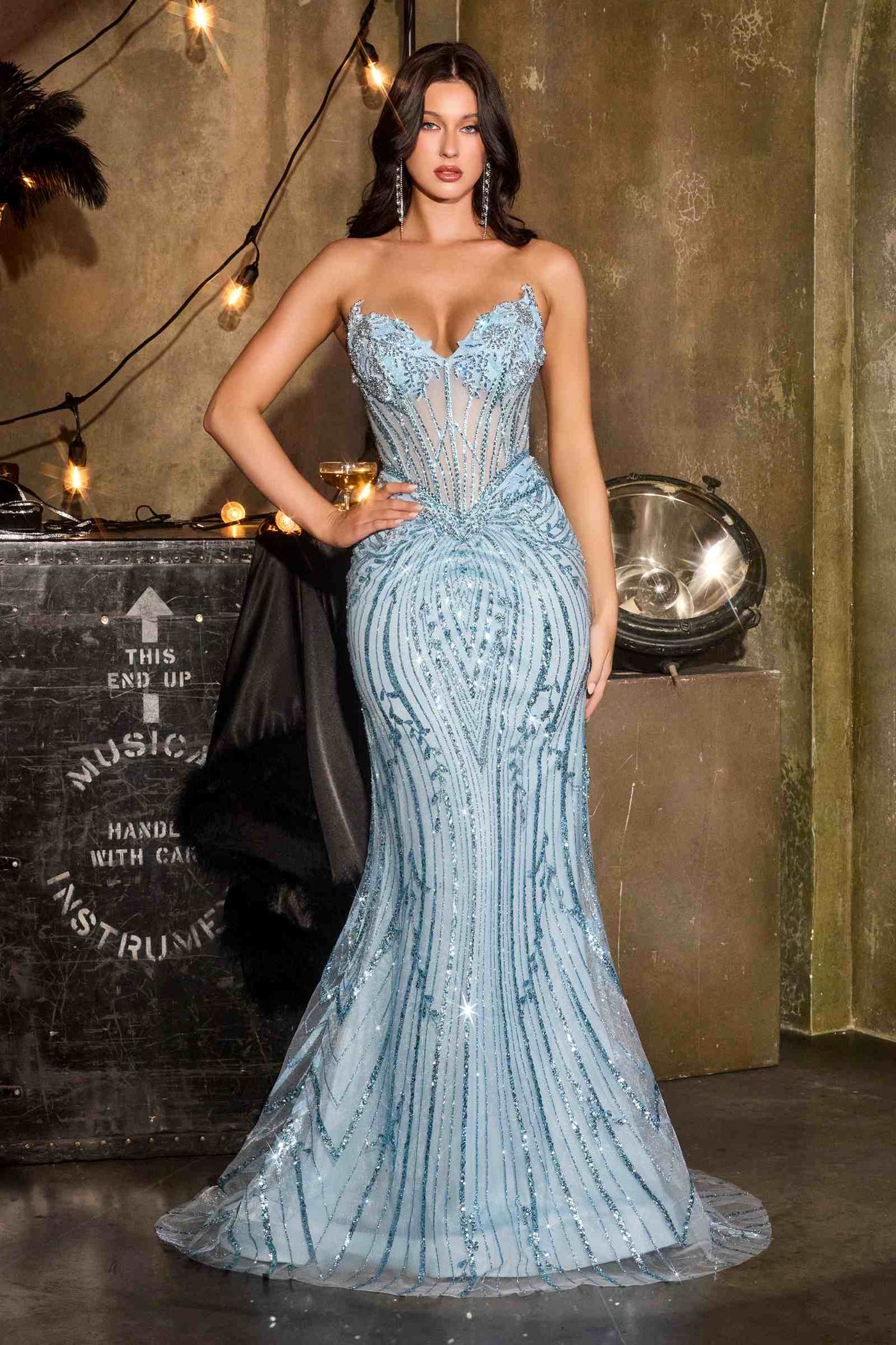 Ladivine CDS557 Fully Embellished Show Stopper Fitted Mermaid Gown - Glamourous Grace