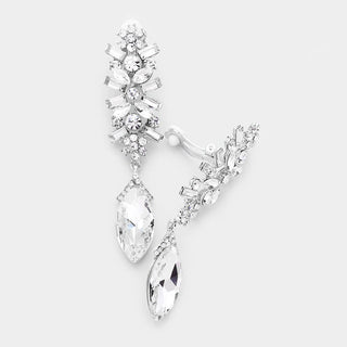 Crystal Marquise Rhinestone Pave Evening Clip On Earrings