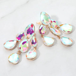 Teardrop Cluster Chandelier Evening Clip On Earrings