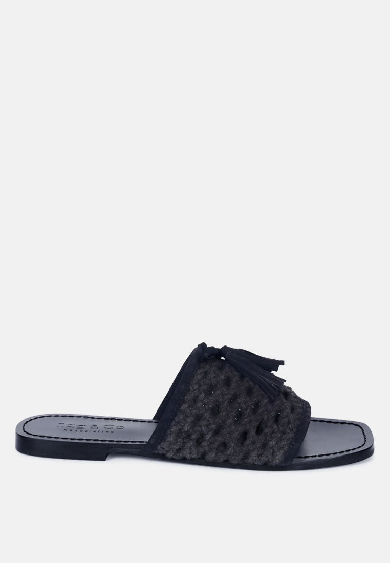Cedar Handwoven Natural Tassel Flats - Glamourous Grace